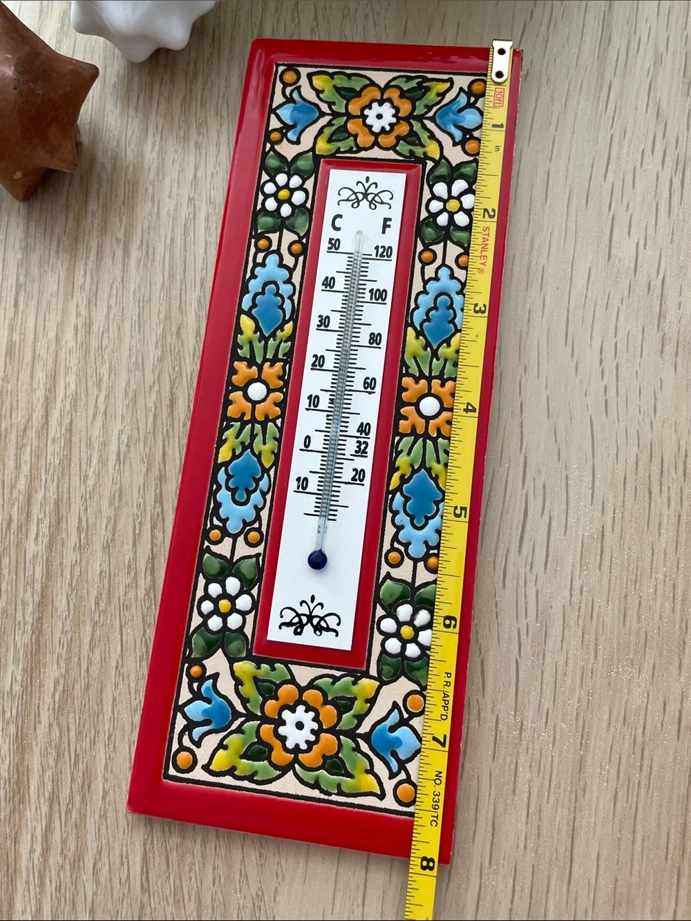 Vintage Spanish Ceramic Tile Wall Thermometer 🌡️ Floral Hand Painted Decor